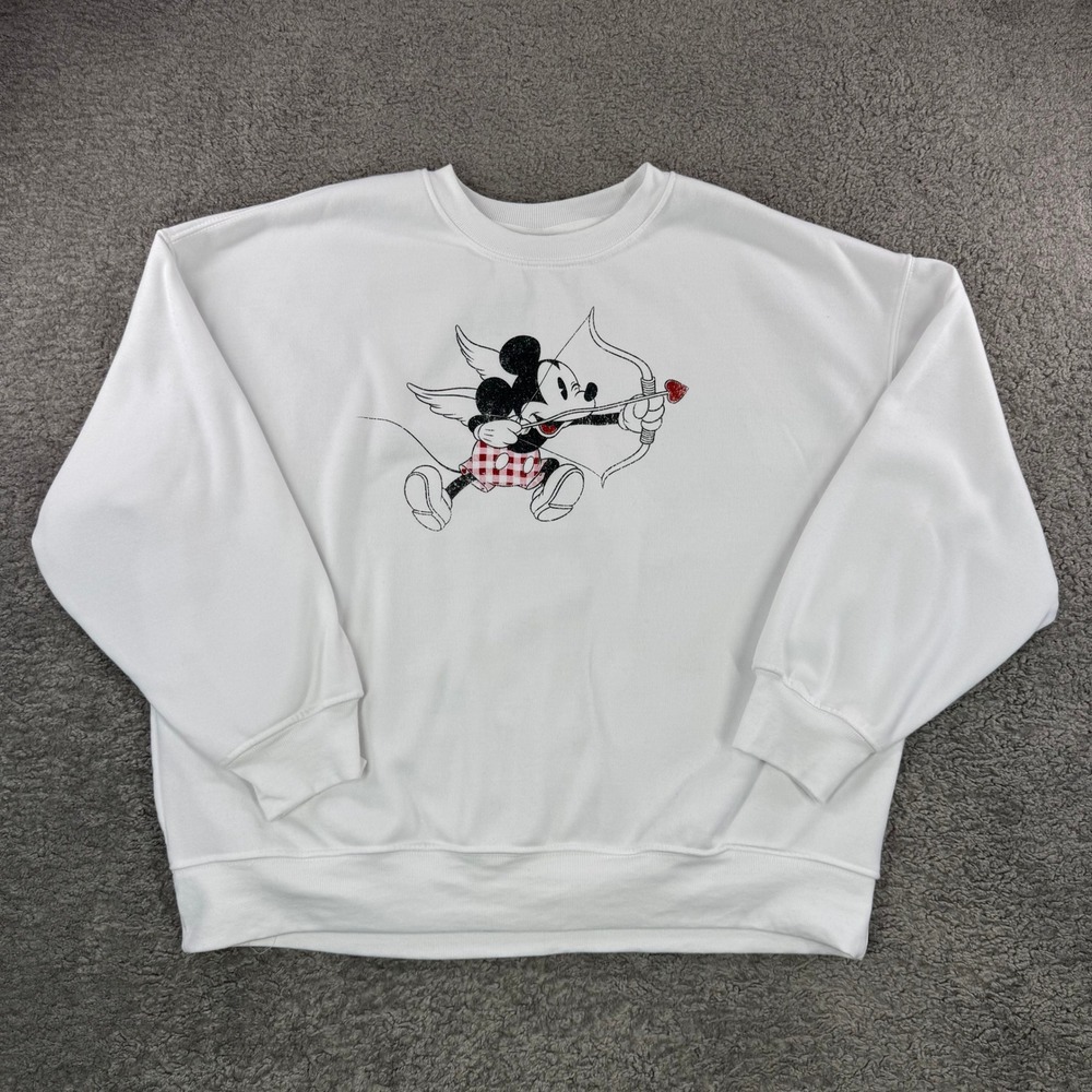 Disney Mickey‎ Mouse Cupid Cupid Graphic Sweatshirt White XL JT27331 Oversized - Picture 2 of 9